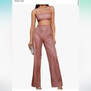 2 piece sparkle high waist wide leg outfit xl